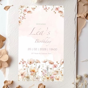 Carte d’invitation d’anniversaire fleuri