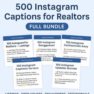 500 Instagram-Bildunterschriften für Makler - Vollständiges Bündel - Auflistungen, Engagement, Testimonials, Markt & mehr!