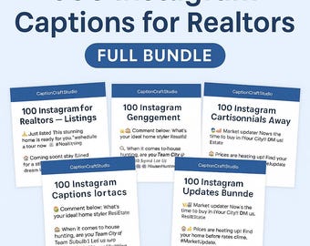 500 Instagram Captions for Realtors – Full Bundle – Listings, Engagement, Testimonials, Market & More!