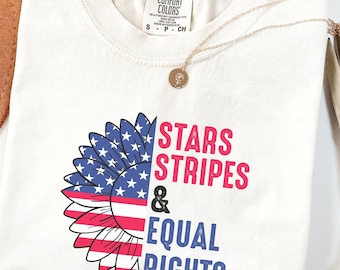 Maglietta "Stelle e Strisce e Uguali Diritti", T-shirt retrò del 4 luglio, Felpa Liberal Americana, Regalo per Donne Patriottiche, Maglietta Femminista Americana