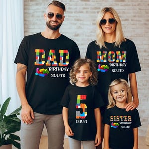 Family Matching Building Block Birthday Shirt, Block Toy Personalized Name Birthday Party, Birthday Photo Custom Outfit Kids Toddlers Adults