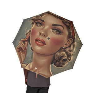 Vintage Glam Foldable Umbrella | Retro Chic Sunshade, Stylish Rain Gear, Gift for Her, Outdoor Accessories, Fashion Statement