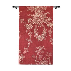 Vintage Floral Window Curtain, Romantic Home Decor, Elegant Drapes, Red Patterned Curtain, Gift for Housewarming