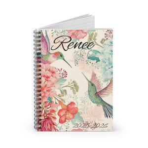 Beautiful Personalized Hummingbird Spiral Notebook, Floral Journal, Ruled Line Writing Pad, Eco-Friendly Stationery