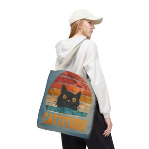 Whimsical Cat Tote Bag - Cattitude, Cat Lover Gift, Stylish Carrier, Beach Bag, Pet Accessory, Eco-Friendly Bag