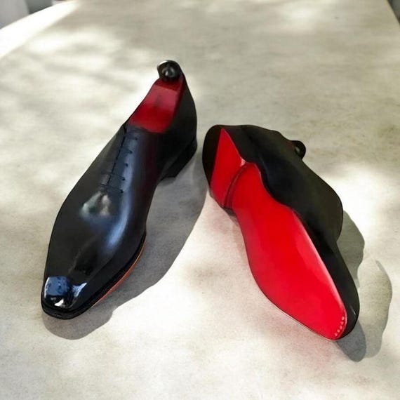 Handmade Black Calf Leather Red sole Shoes, Men's Oxford Brogue Shoe