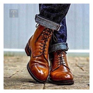 New Handmade Goodyear Welted Tan Leather Boots, Men's Ankle Derby Boot