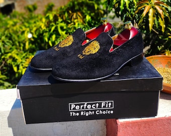 Zapatos de vestir de terciopelo negro a medida con bordado - Hechos a mano