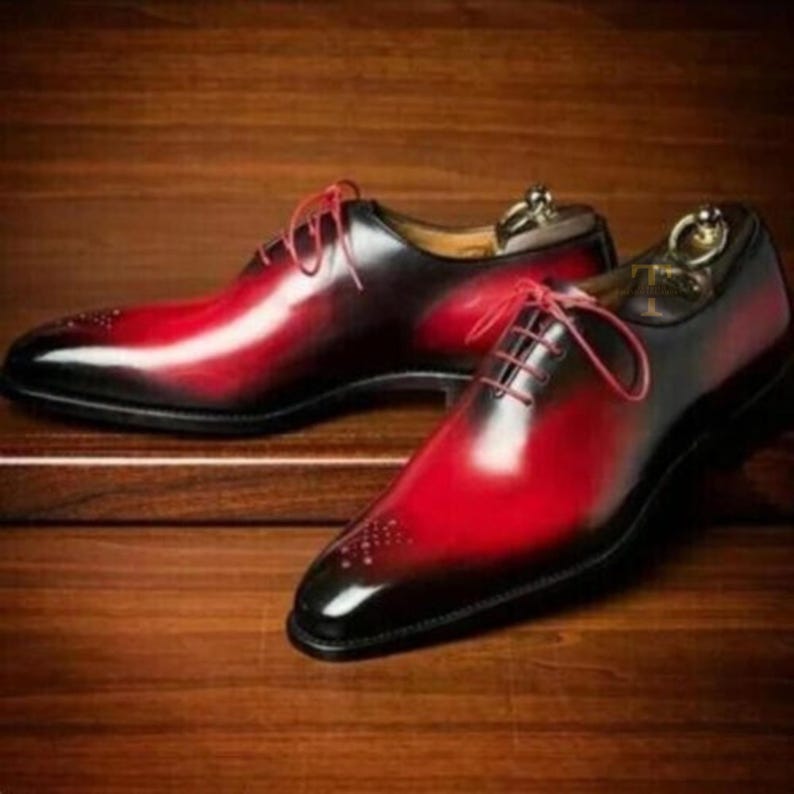 Zapatos Oxford de lujo hechos a mano de piel patinada en rojo y negro para Año Nuevo imagen 2