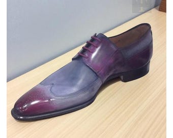 Handcrafted Men's Two-Tone Leather Wingtip Derby Shoes – Lace-Up Brogues for Formal Shoes