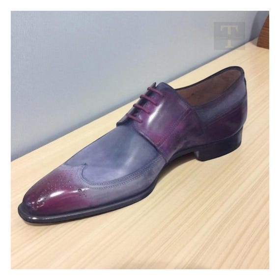 Handcrafted Men's Two-Tone Leather Wingtip Derby Shoes – Lace-Up Brogues for Formal Shoes