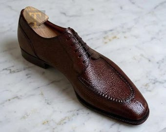 Handmade Italian Grain Leather Dress Shoes, Formal Office Wedding Shoe