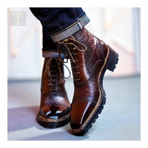 Handmade Men Pure Leather Formal Boots, Laces Ankle Derby norwigen Stitching boot