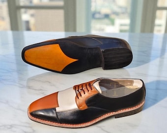 Tailor Made Oxford Shoes | Three-Tone Genuine Leather Dress Shoes – Classic Men’s Formal Footwear