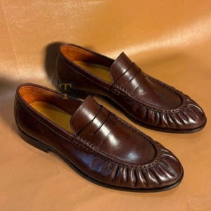 Bespoke Men Loafers Brown Soft Leather Slip-On Handmade New Style Shoe