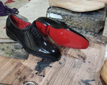 Luxury Red Bottom Black Oxfords | Handmade Leather Dress Shoes, Brogue men Shoes
