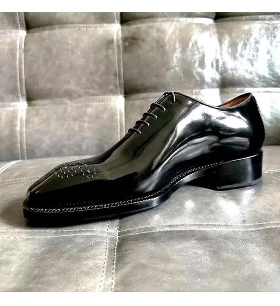 Handcrafted Black Calf Leather Oxford Shoes for Men, Wedding Classic Gift for Husband