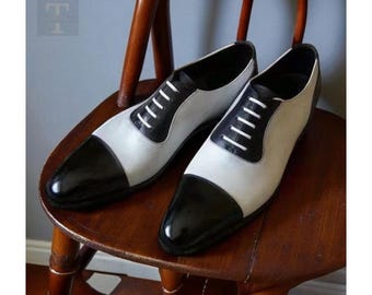 Luxury Two-Tone Leather Oxford Shoes: Cap Toe Spectator Dress formal Shoes