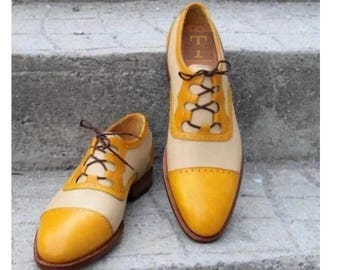 Custom made Men Two tone leather Toe Cap Oxford Dress shoes for men's