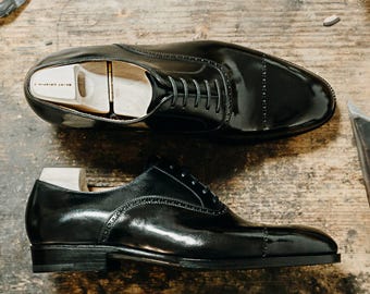 Luxury Black Oxfords | Handmade Leather Wedding Shoes, Toe Cap men Shoe