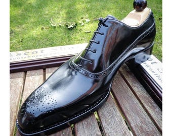 Bespoke Handmade Black Leather Oxford Shoes, Goodyear Welted Lace up Shoes
