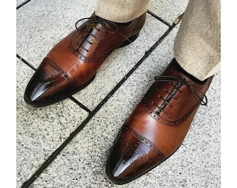 Børn Men\'s Brown Leather Oxford Shoes Size 8.5 M Cap Toe Lace Up Handcrafted Com Born lace up brown leather oxford cap toe dress shoe mens 10  main image 2
