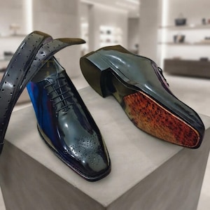 Bespoke Black Calf Leather Oxford Shoes, Luxury Formal Wedding Dress Footwear