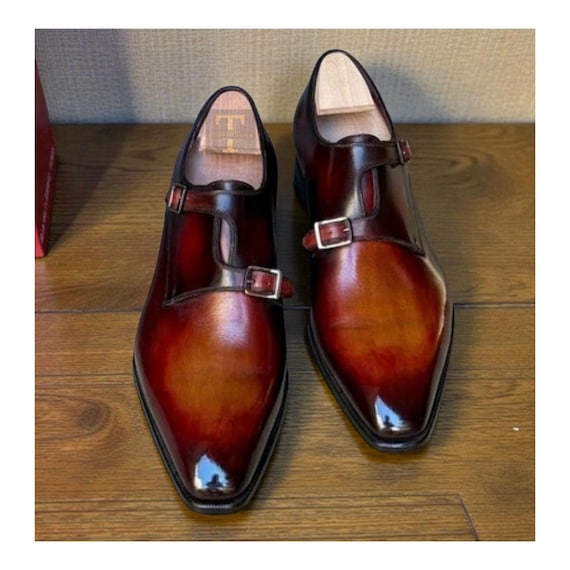 blue dress for baby girl Monte Genuine Leather Monk Strap Dress Shoes by Giovanni – DAPPERFAM main image 1