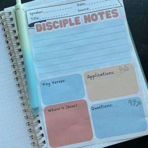 Notas para discípulos (PDF imprimible) - Diario de estudio bíblico de 5" x 7" / Notas de sermones / Notas de podcast / Basado en la fe /