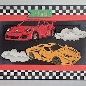 Carte de voiture de course personnalisable – Pop-up interactif fait main avec message personnalisé | Anniversaire, père, grand-père, fils ou toute autre personne