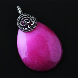 Handmade Pink Agate Pendant – Wire Wrapped Teardrop Necklace in Fine & Sterling Silver – Gift for Her – Crystal Healing Jewelry