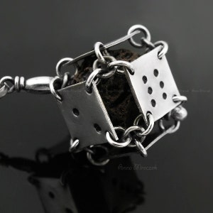 VOLCANIC LAVA in sterling dice pure silver, natural lava, brown, cube, ooak image 3