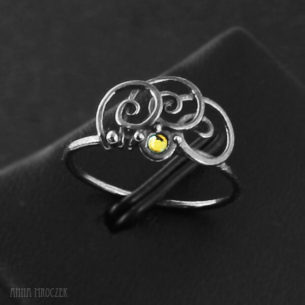 Bague en cristal jaune Swarovski, bague en argent délicate, argent