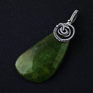 snake skin agate pendant wrapped in fine and sterling silver – green and honey tones, natural freeform gemstone, earthy boho jewelry