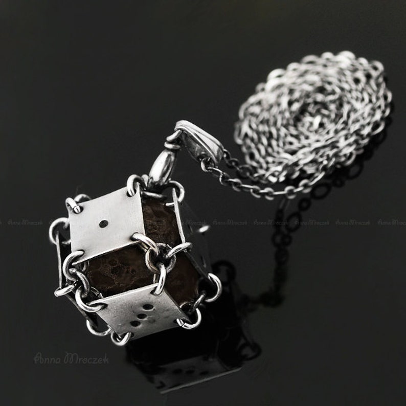 VOLCANIC LAVA in sterling dice pure silver, natural lava, brown, cube, ooak image 1