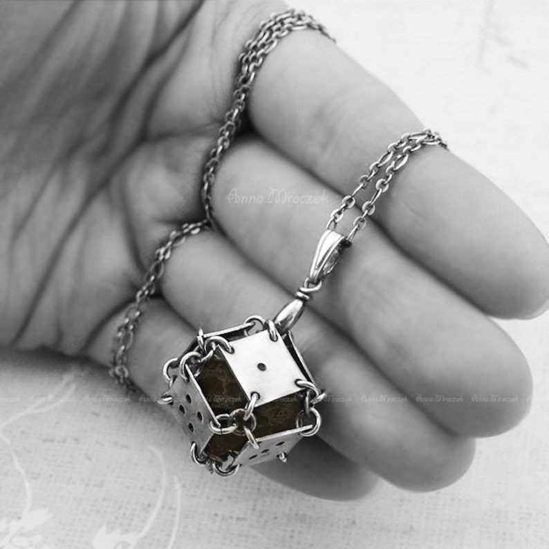 VOLCANIC LAVA in sterling dice pure silver, natural lava, brown, cube, ooak image 4
