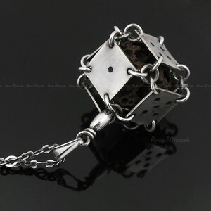 VOLCANIC LAVA in sterling dice pure silver, natural lava, brown, cube, ooak image 2