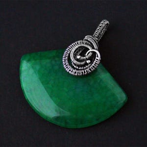 Green Snakeskin Agate Pendant – Wire Wrapped Necklace in Fine & Sterling Silver – Handmade Gift for Her – Forest Gemstone Jewelry