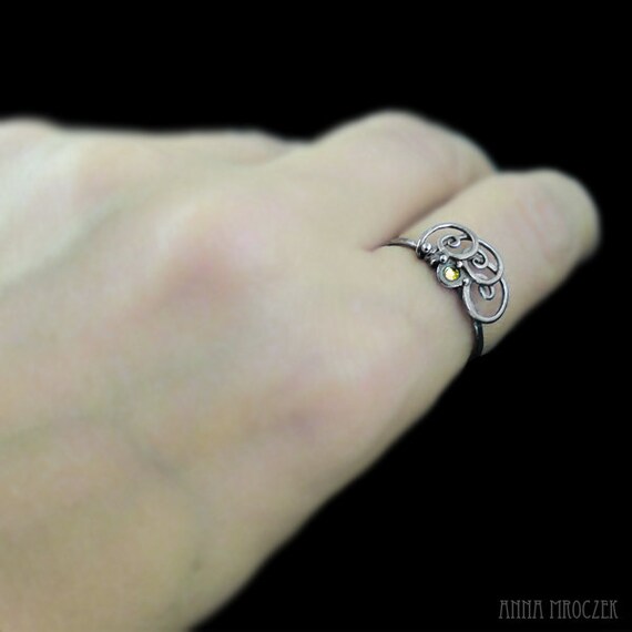 Yellow Swarovski Crystal Ring: Oxidized Sterling Silver Fairy