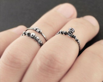 Silver knuckle rings, sterling silver midi rings, oxidized stacking rings, OOAK midi rings, silver mdi rings, midi rings, midi rings set