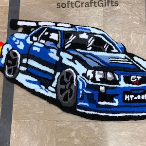 Custom Blue GT Car Rug – JDM Inspired Tufted Rug | Drift Car Carpet for Car Lovers | Handmade Racing Decor for Garage, Room or Gift