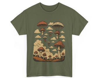 Fallschirmspringen Pilze T-Shirt: Vintage Fungi Grafik, weiche Baumwolle