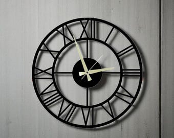 Modern Unique Metal Wall Clock with Roman Numerals, Metal Lighted Wall Decor for Living Room, Housewarming Gift Idea, Gift for Christmas Her