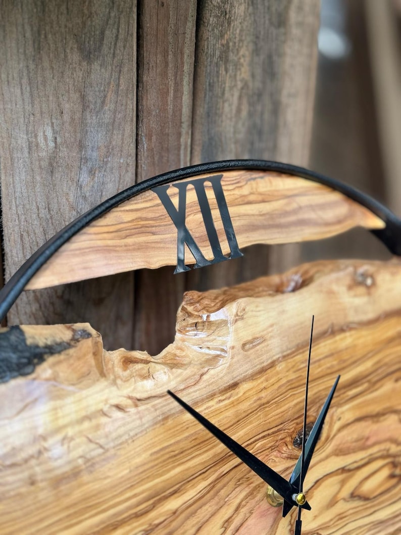 Rustic Timepiece Handmade Olive Wood Wall Clock Silent Modern Rustic Decor, Natural ...