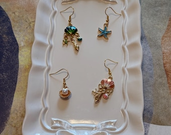 Ocean Earrings Set | Seashell, Pearl & Starfish Jewelry | Handmade Nautical Beach Earrings Gift for Her | Coastal Summer Boho Accessories