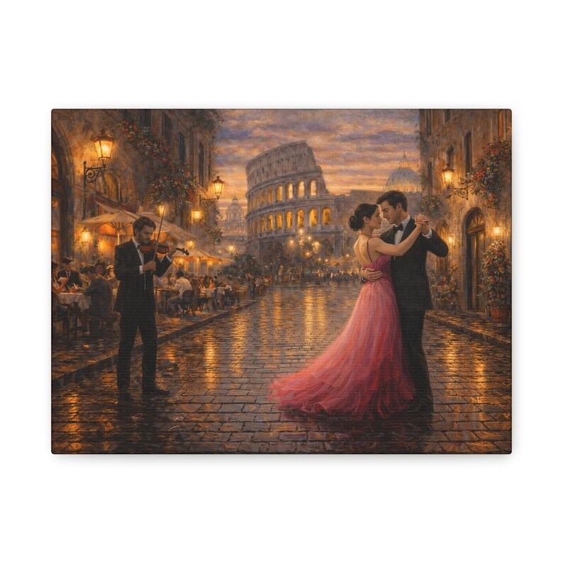 Rome Wall Art: Romantic Couple Dance - Evening Streetlight Scene image 3
