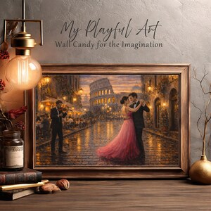 Rome Wall Art: Romantic Couple Dance - Evening Streetlight Scene image 10