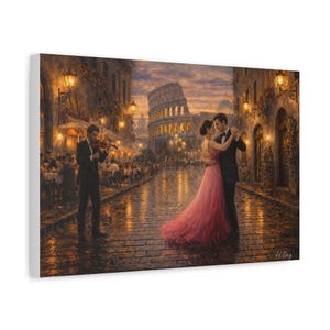 Rome Wall Art: Romantic Couple Dance - Evening Streetlight Scene image 9