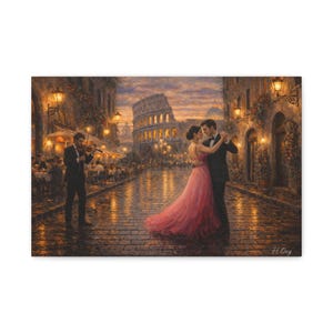Rome Wall Art: Romantic Couple Dance - Evening Streetlight Scene image 2