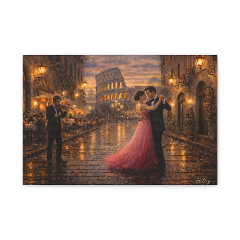 Rome Wall Art: Romantic Couple Dance - Evening Streetlight Scene image 2